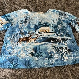 Sequin holiday shirt XL winter deer Christmas snow retro Collections Ect 🦌❄️